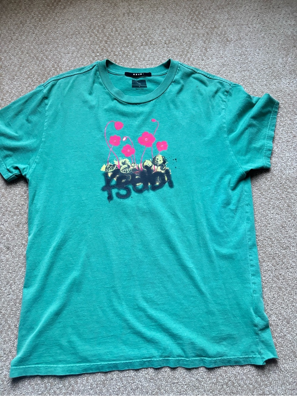 Ksubi Teal Kids Tee with Pink Floral Graphic